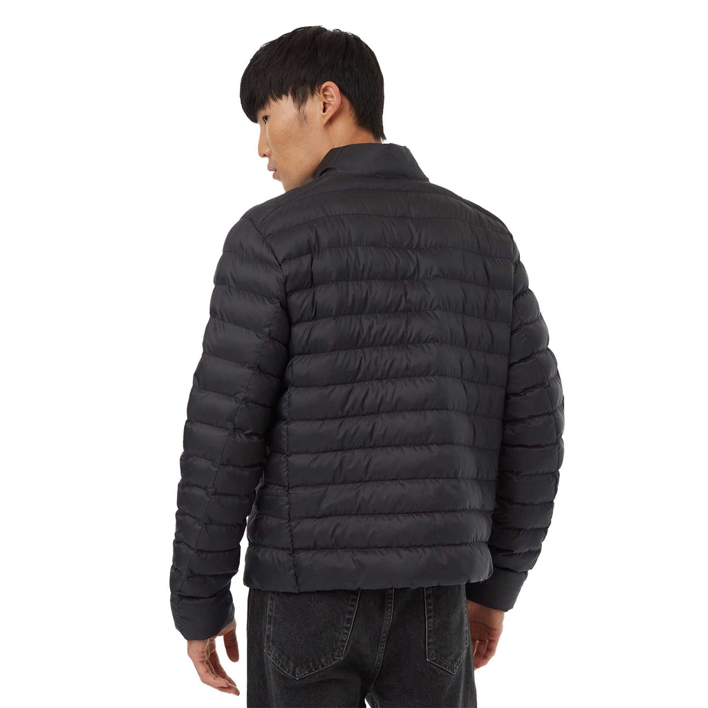 tentree Cloud Shell Packable Puffer Jacket for Men Embroidery - ten Meteorite Black - Back On Model