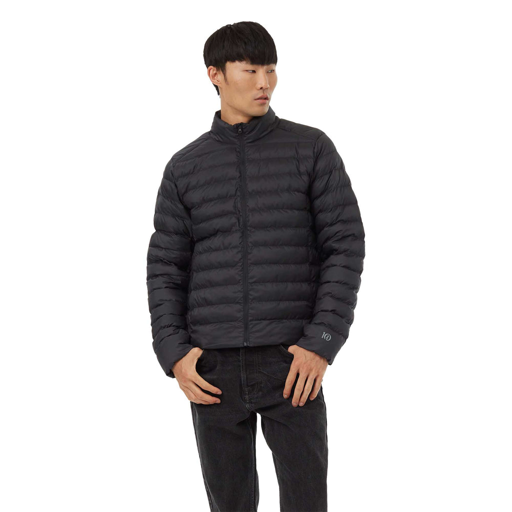 tentree Cloud Shell Packable Puffer Jacket for Men Embroidery - ten Meteorite Black - Front On Model