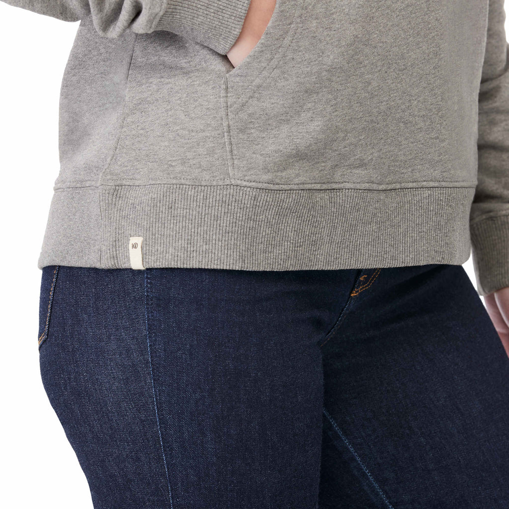Tentree Organic Cotton Pullover Hoodie for Women Embroidery - ten Heather Grey - Right Angle On Model