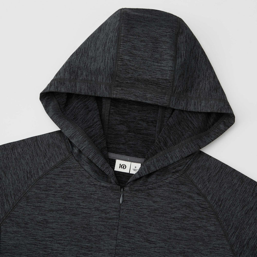 Tentree Stretch Knit Quarter Zip Hoodie for Women Transfer - ten Granite Grey Space Dye - Detail Hood