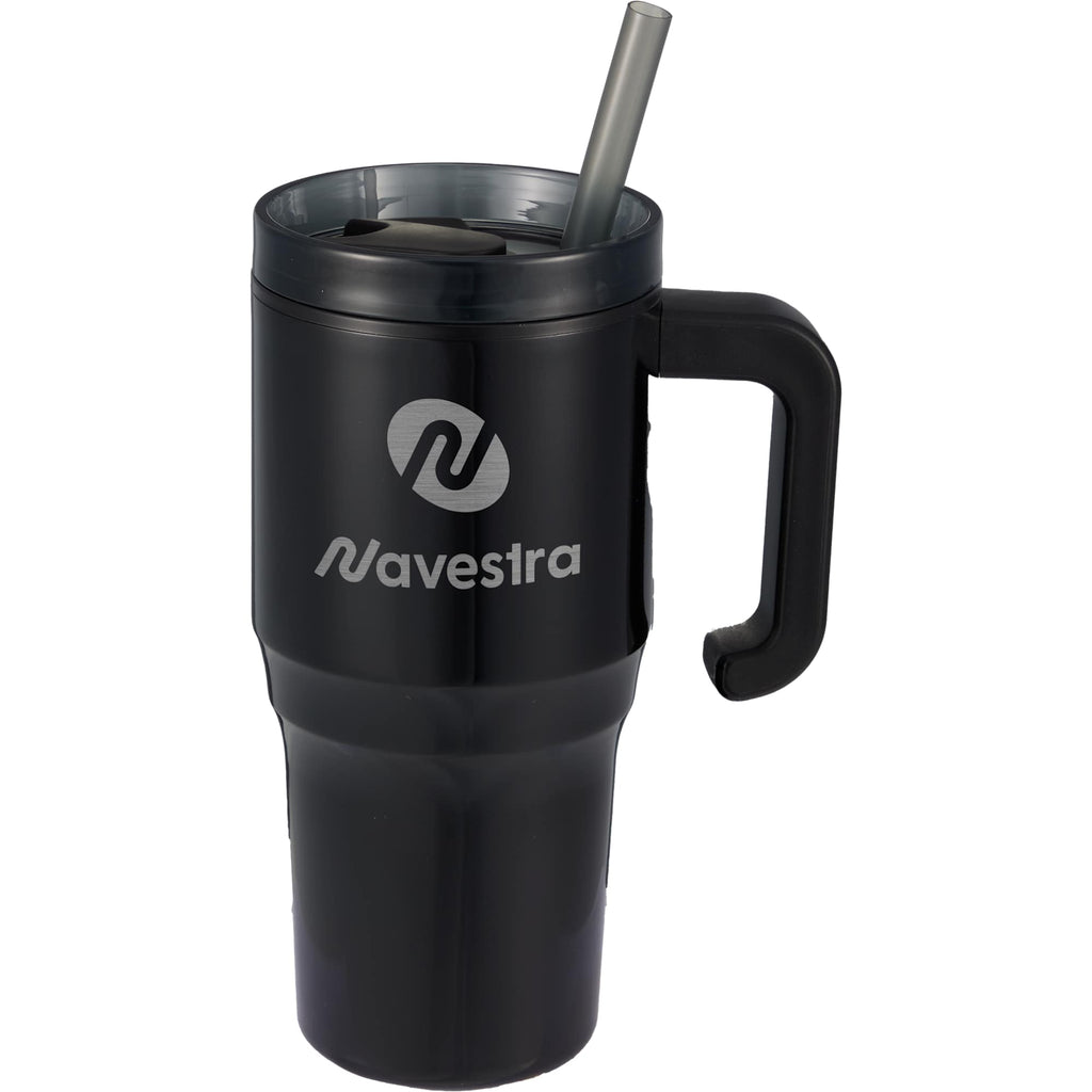 Thor Straw Tumbler with Handle, 20 oz Laser Engraving - Black - Front