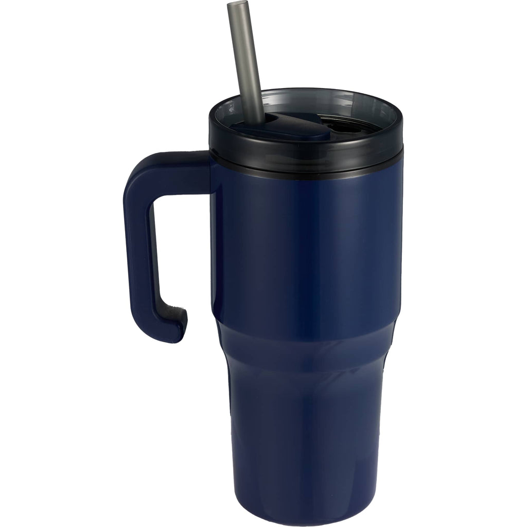 Thor Straw Tumbler with Handle, 20 oz Laser Engraving - Navy - Back