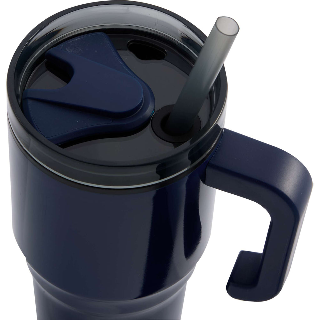 Thor Straw Tumbler with Handle, 20 oz Laser Engraving - Navy - Lid
