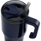 Thor Straw Tumbler with Handle, 20 oz Laser Engraving - Navy - Lid