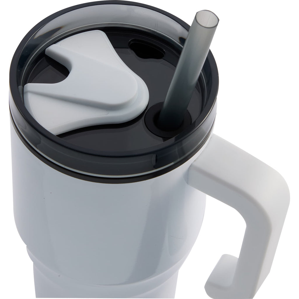 Thor Straw Tumbler with Handle, 20 oz Laser Engraving - White - Lid