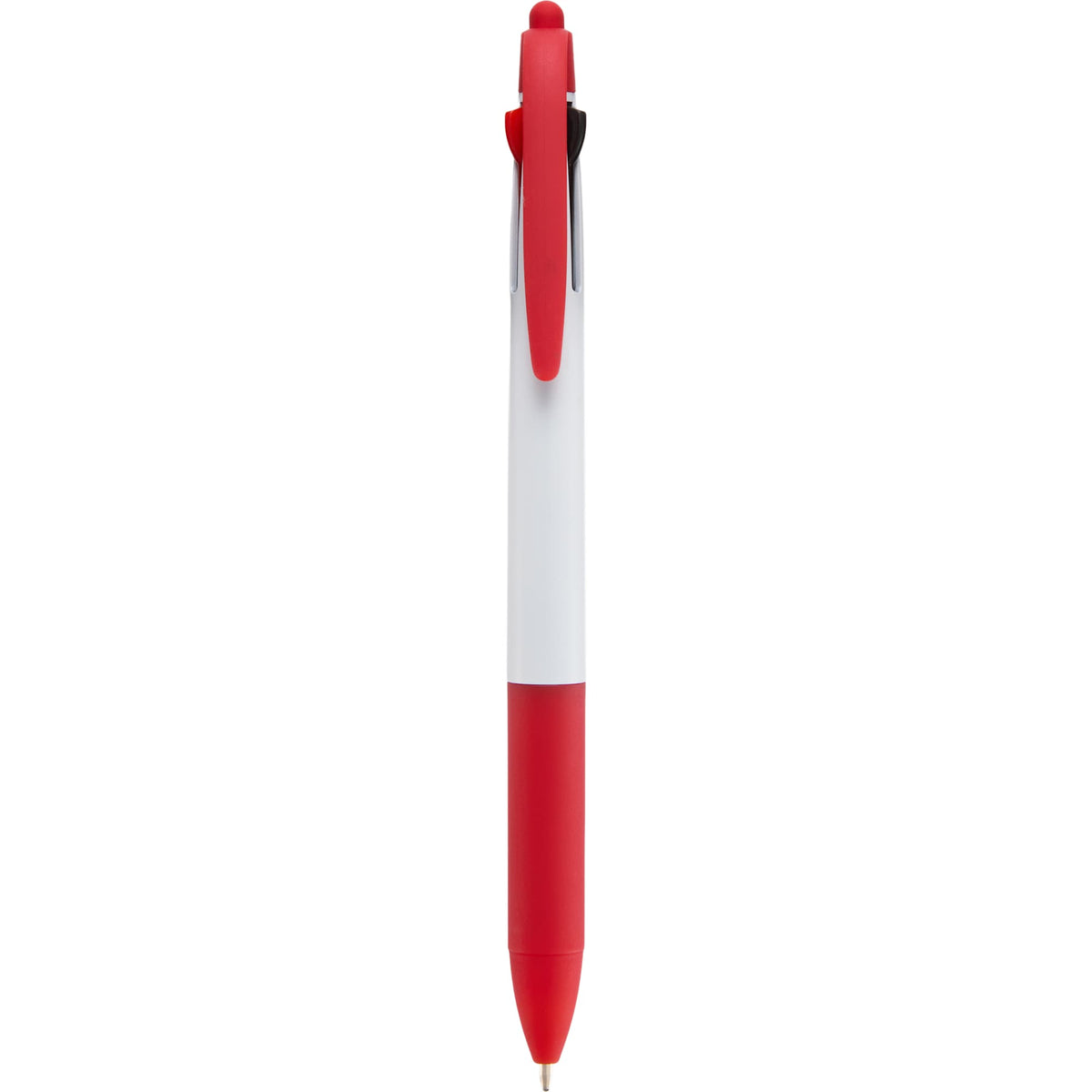 Three Color Ink Pen with Stylus in Recycled ABS - Red - Clip