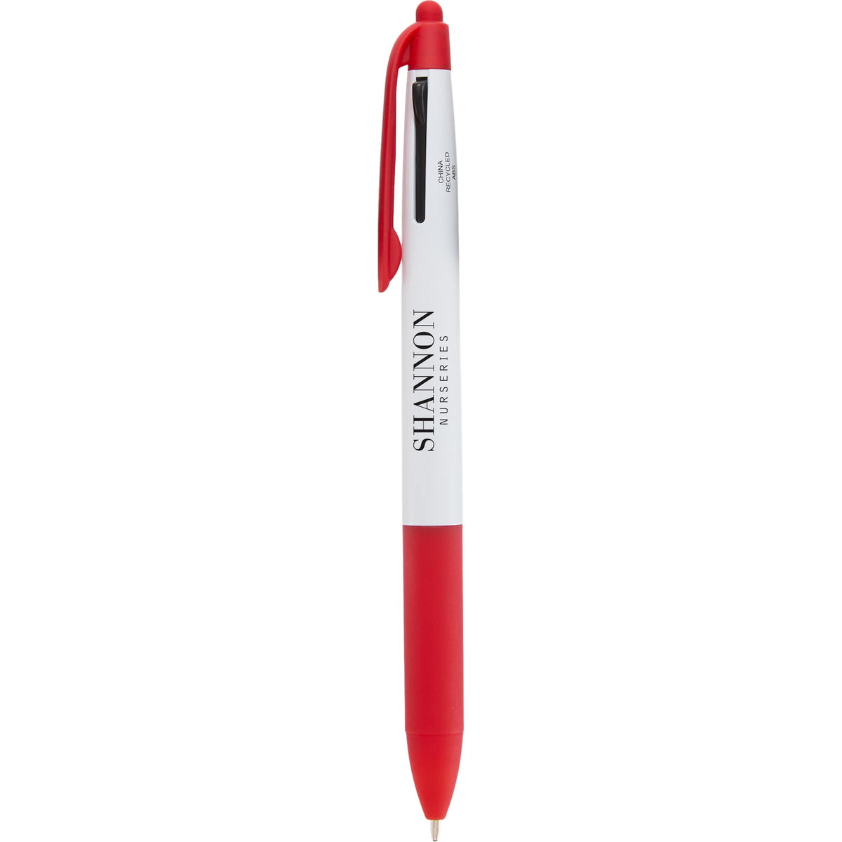Three Color Ink Pen with Stylus in Recycled ABS - Red - Front