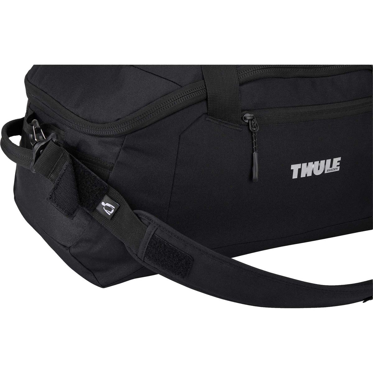 Thule Lumion Duffel Bag in Recycled Polyester, 40L Embroidery - Black - Right Angle Detail