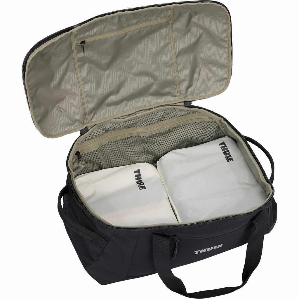 Thule Lumion Duffel Bag in Recycled Polyester, 40L Embroidery - Black - Right Angle Open 2