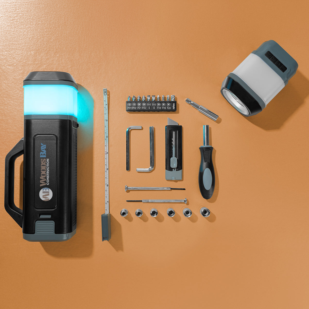 Tool Set with Rechargeable LED Light, 24 Piece - Black with Gray - Lifestyle_Digibrite