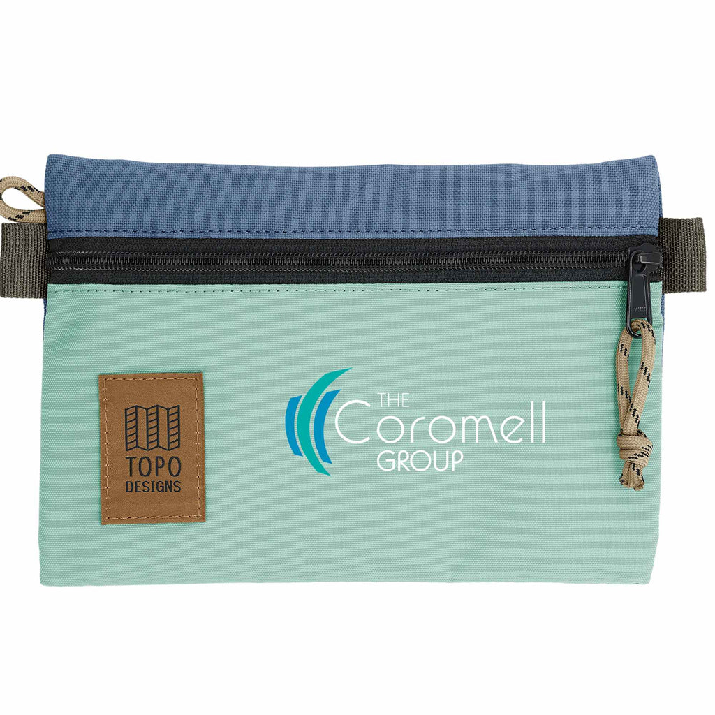 Topo Designs Accessory Pouch in Recycled Nylon Embroidery - Stone Blue/Ash Green - Front