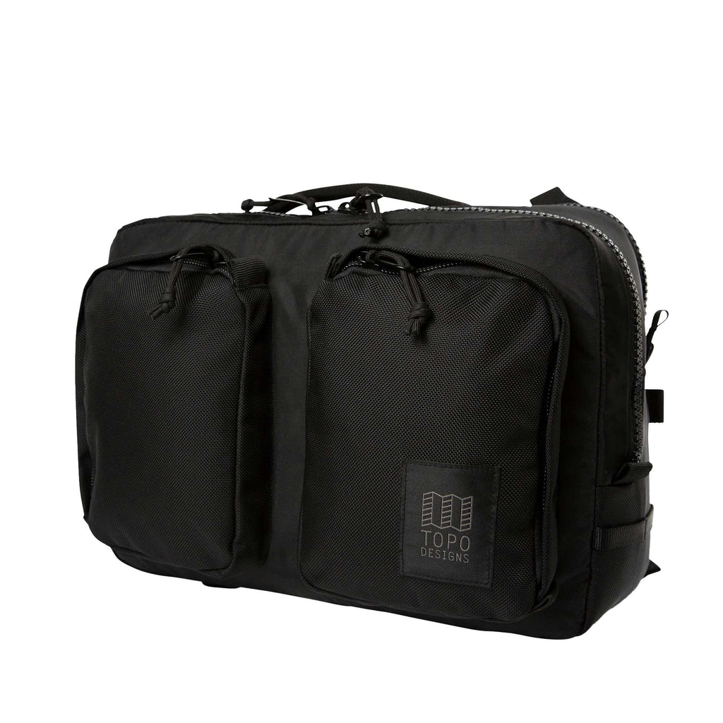 Topo Designs Global Briefcase with Backpack Straps Embroidery - Black - Left Angle 2