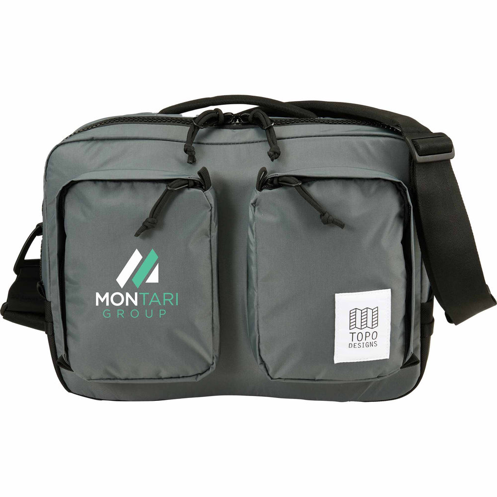 Topo Designs Global Briefcase with Backpack Straps Embroidery - Charcoal - Front
