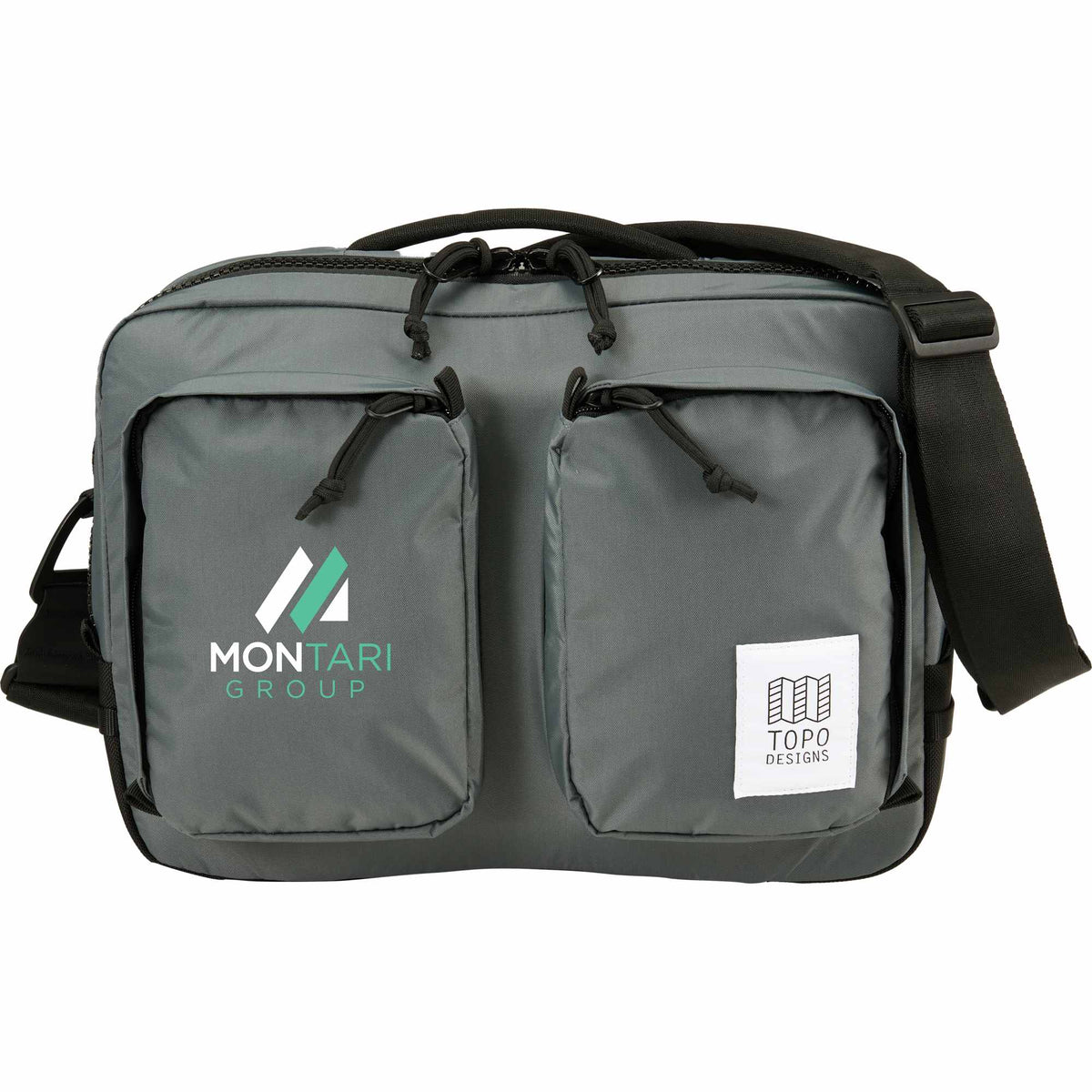 Topo Designs Global Briefcase with Backpack Straps Embroidery - Charcoal - Front