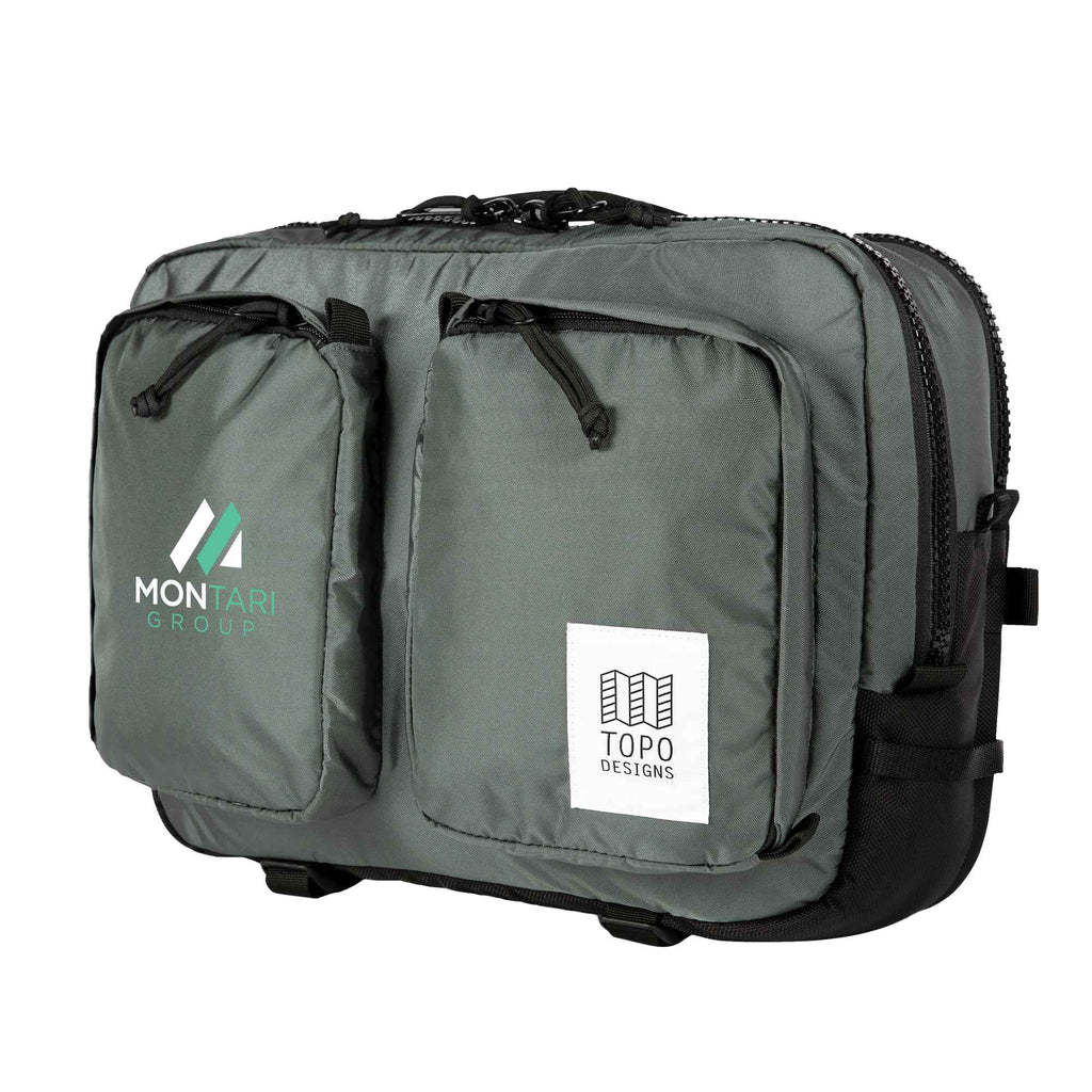Topo Designs Global Briefcase with Backpack Straps Embroidery - Charcoal - Left Angle