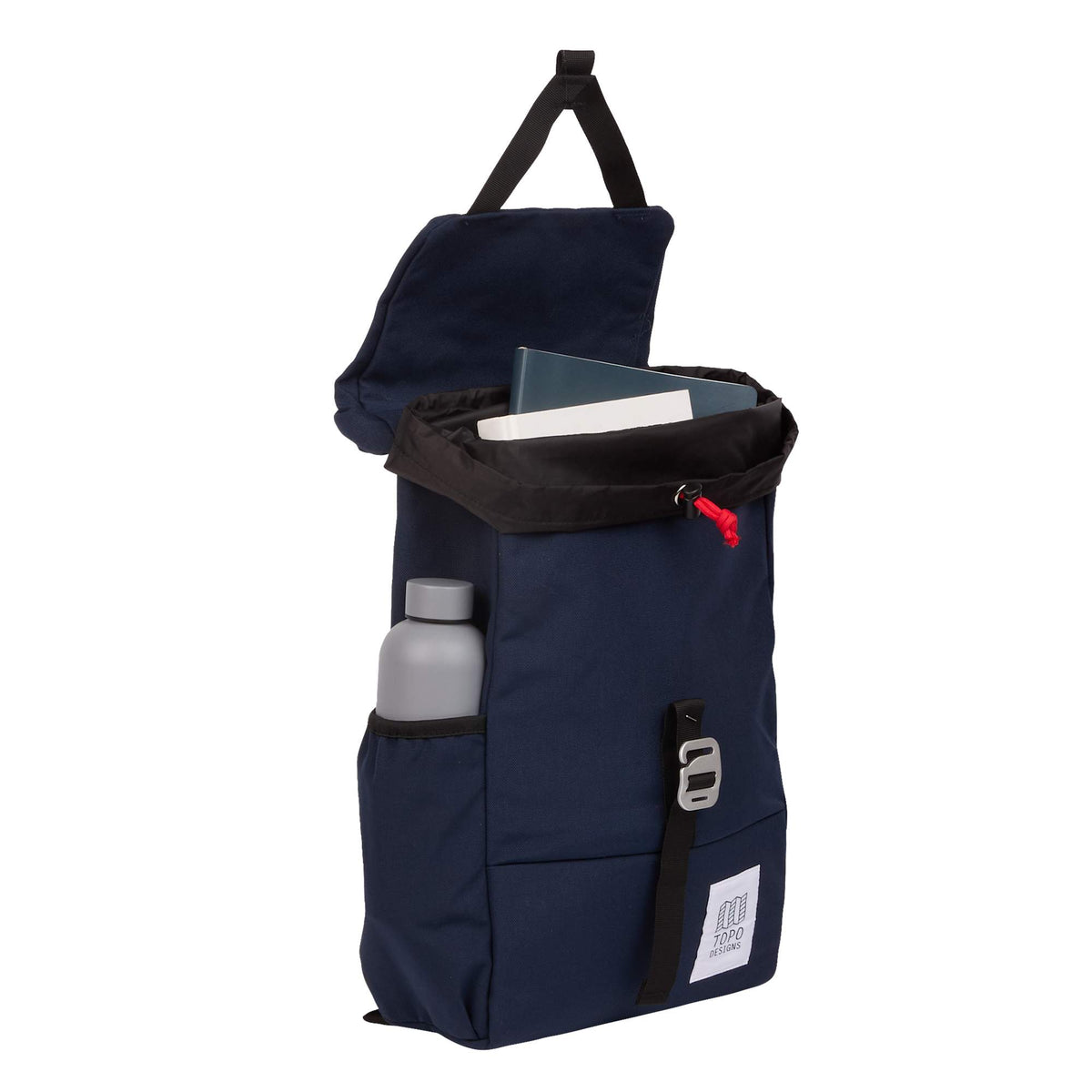 Topo Designs Y Pack with G-Hook Flap, 15 Inch Embroidery - Navy - Propped