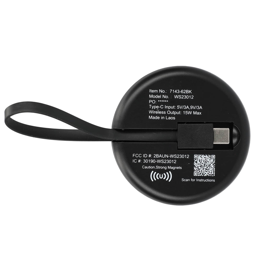 Travel Wireless Charger for Phone, Earbuds and Watch, 15W - Black - Back