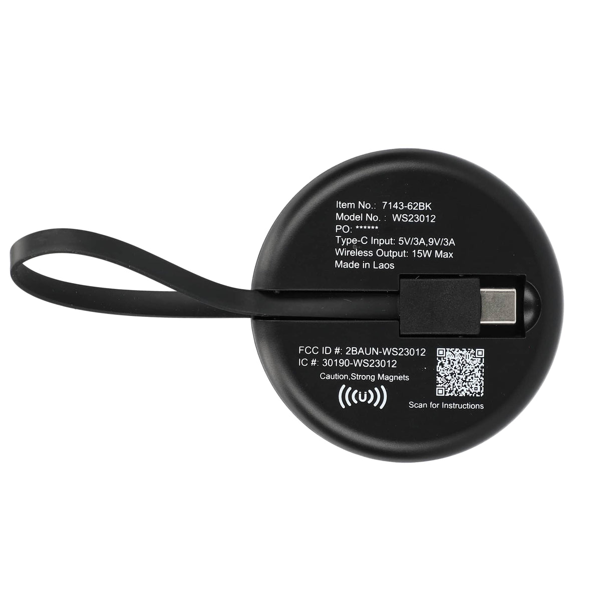 Travel Wireless Charger for Phone, Earbuds and Watch, 15W - Black - Back