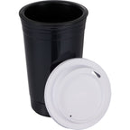 Traveler Double-Wall Coffee Cup with Sip-Through Lid, 16 oz - Black - Alternate