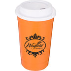 Traveler Double-Wall Coffee Cup with Sip-Through Lid, 16 oz - Orange - Front