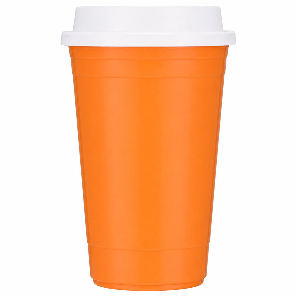 Traveler Double-Wall Coffee Cup with Sip-Through Lid, 16 oz - Orange - Straight