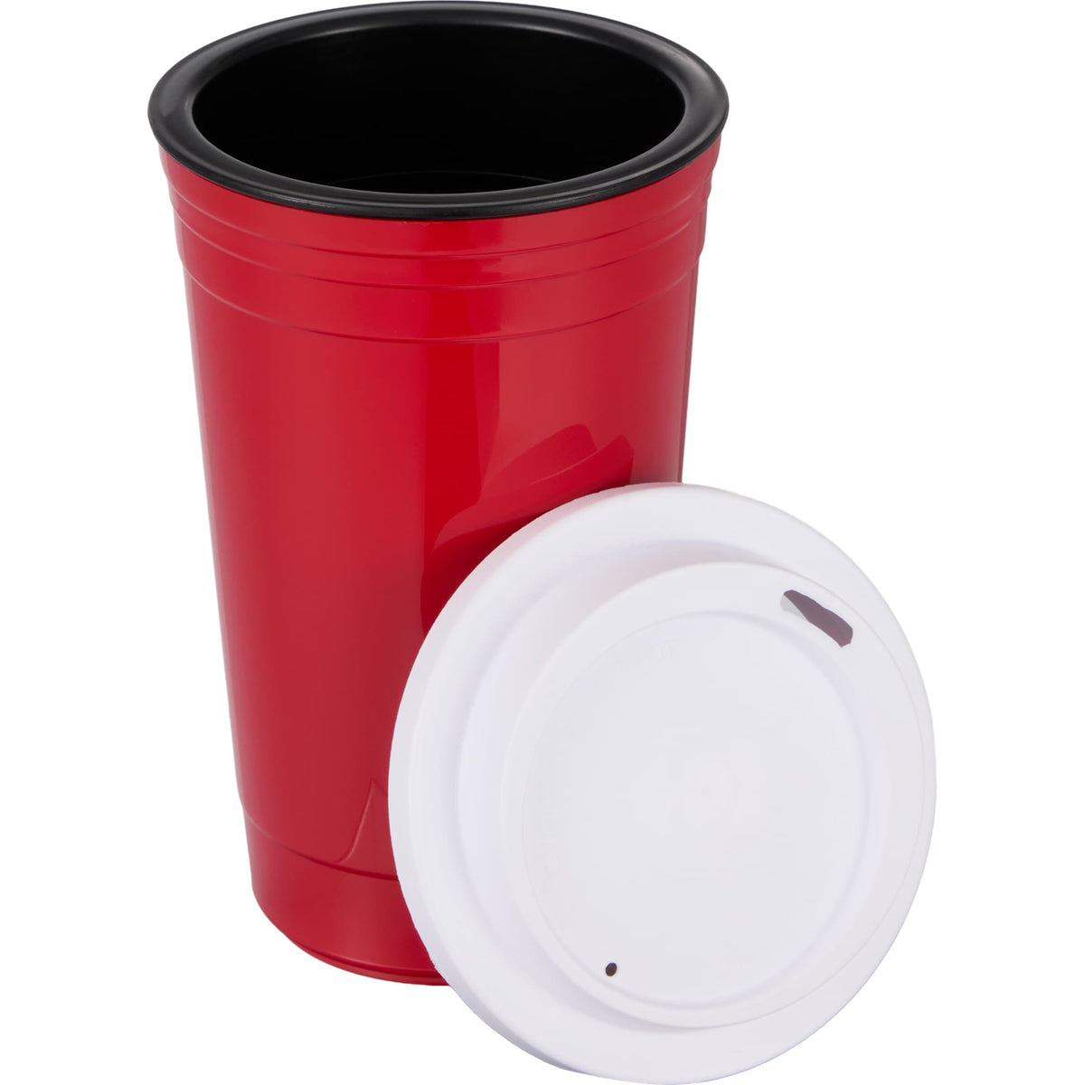 Traveler Double-Wall Coffee Cup with Sip-Through Lid, 16 oz - Red - Alternate