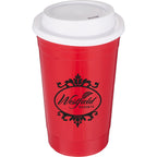 Traveler Double-Wall Coffee Cup with Sip-Through Lid, 16 oz - Red - Front