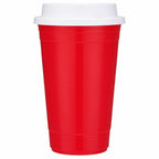 Traveler Double-Wall Coffee Cup with Sip-Through Lid, 16 oz - Red - Straight