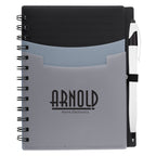 Tri-Pocket Notebook and Pen - Black - Silk Screen