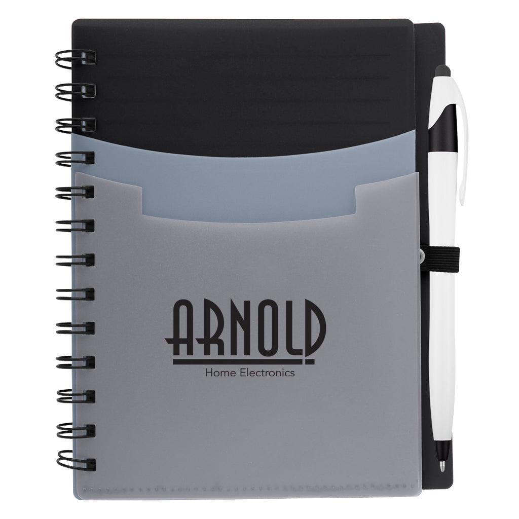 Tri-Pocket Notebook and Pen - Black - Silk Screen