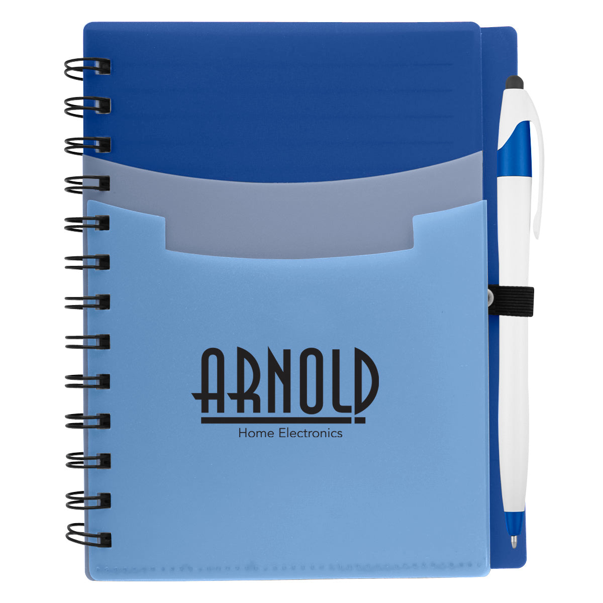 Tri-Pocket Notebook and Pen - Blue - Silk Screen