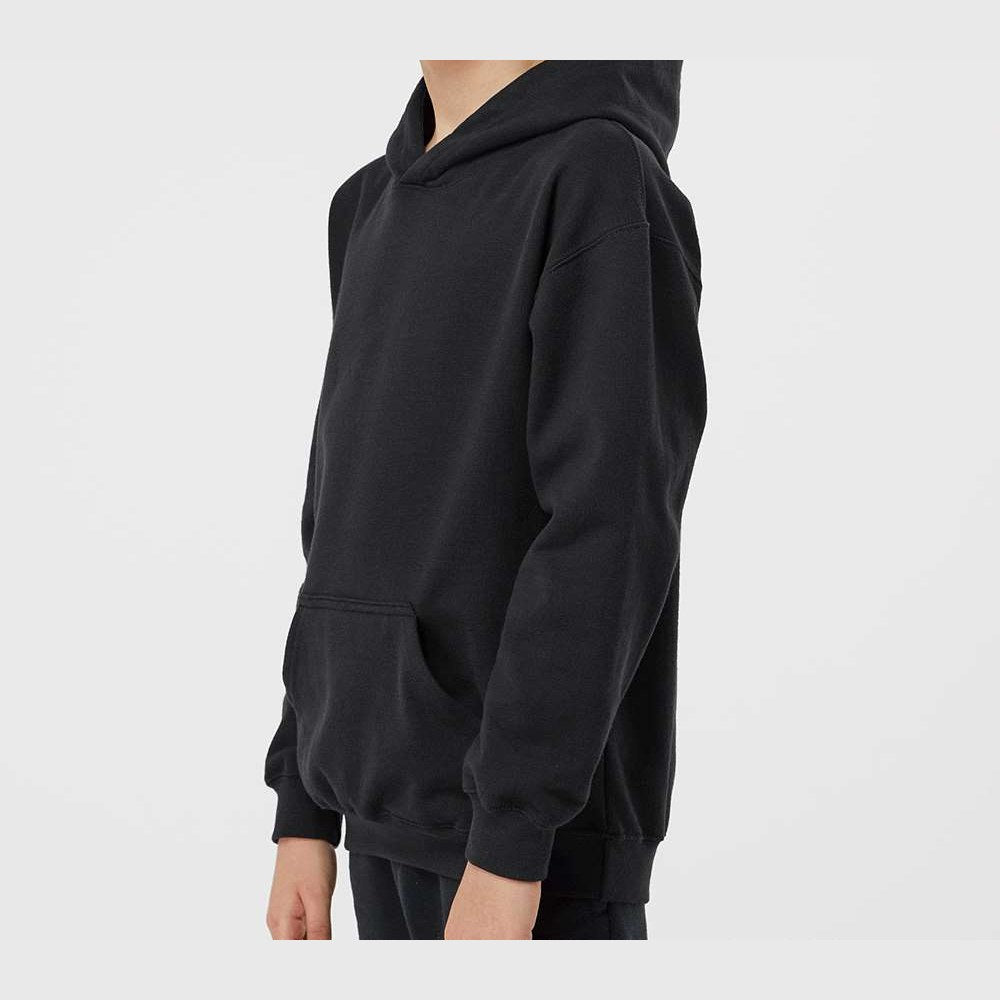 Tultex Youth Hooded Sweatshirt Full Color - Black - On Model Side
