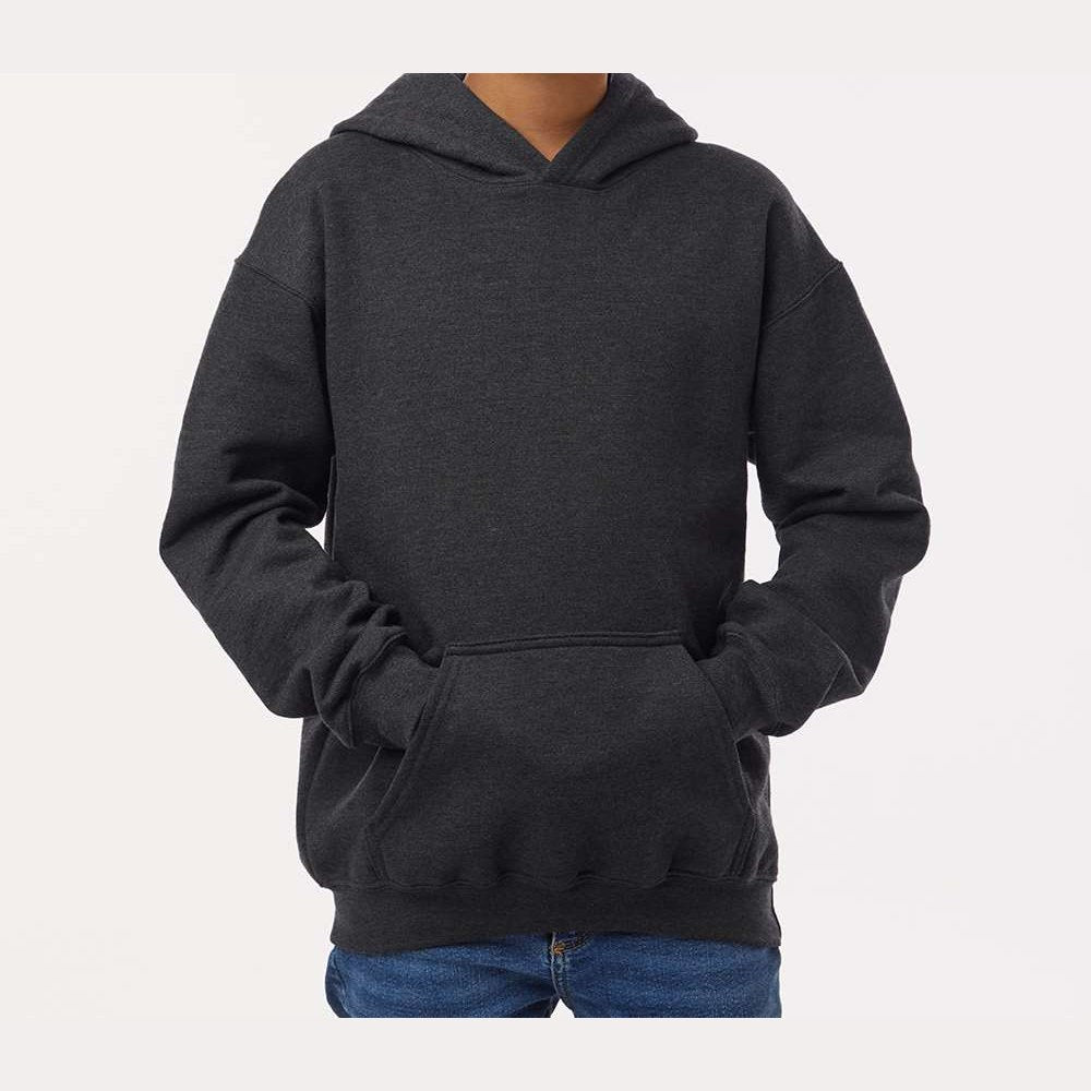 Tultex Youth Hooded Sweatshirt Full Color - Heather Graphite - On Model Front