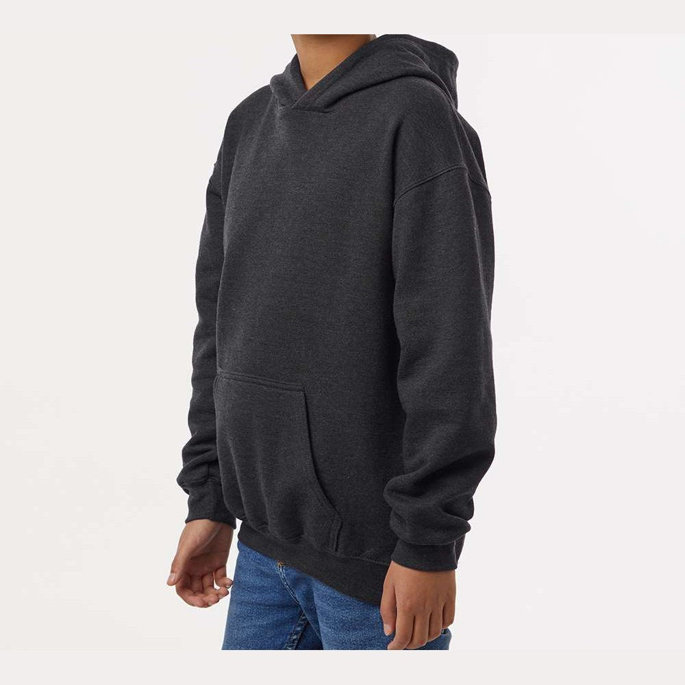 Tultex Youth Hooded Sweatshirt Full Color - Heather Graphite - On Model Side