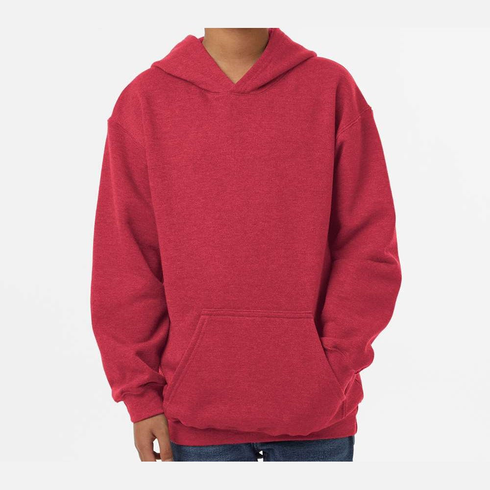 Tultex Youth Hooded Sweatshirt Full Color - Heather Red - On Model Front
