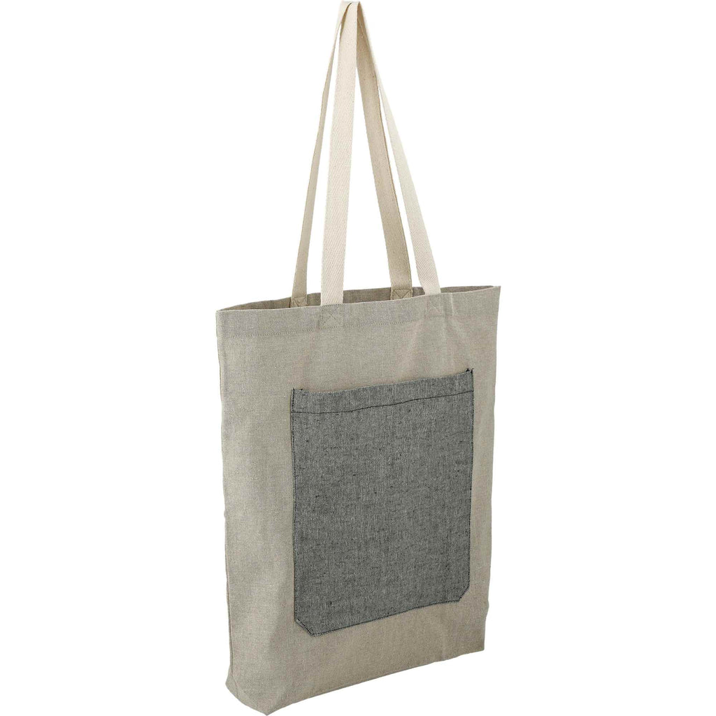 Two Tone Recycled Cotton Tote with Slash Pocket Embroidery - Natural/Black - Right Angle 3