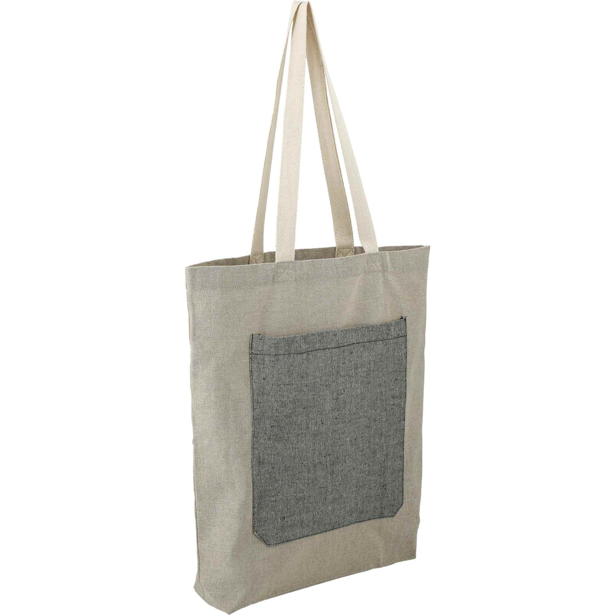 Two Tone Recycled Cotton Tote with Slash Pocket Embroidery - Natural/Black - Right Angle 3