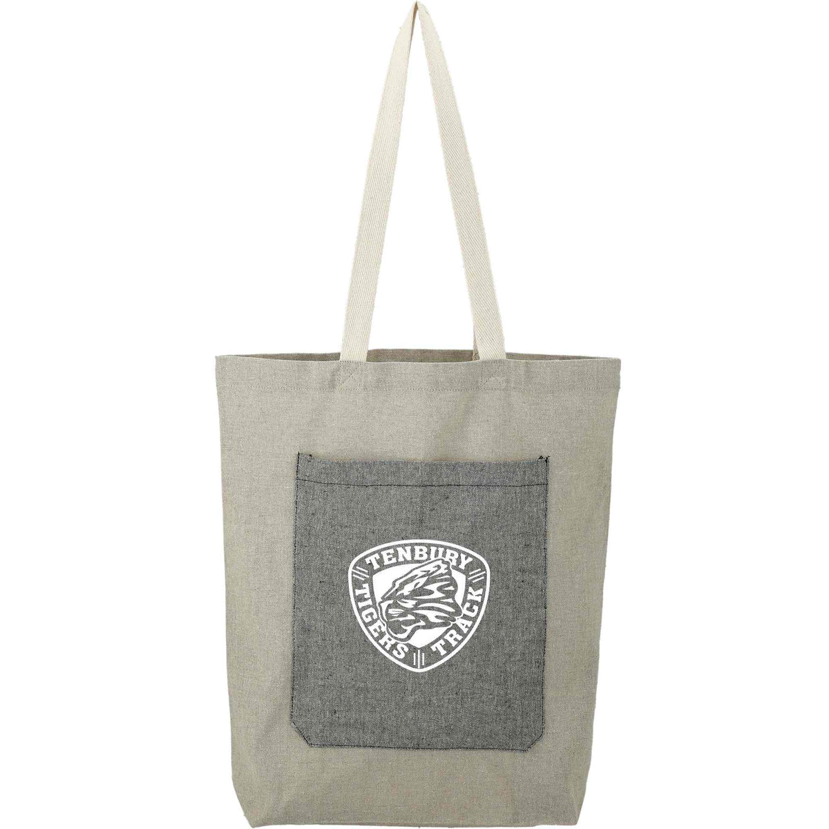 Two Tone Recycled Cotton Tote with Slash Pocket Full Color - Natural/Black - Front