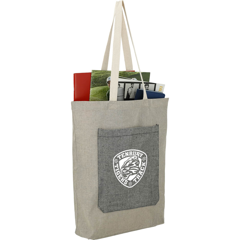 Two Tone Recycled Cotton Tote with Slash Pocket Full Color - Natural/Black - Right Angle 2