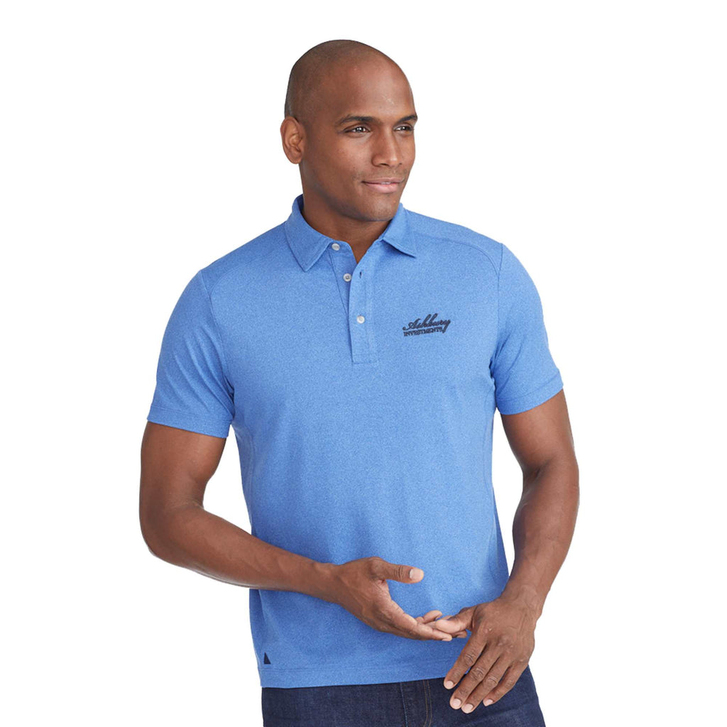 UNTUCKit Performance Knit Polo for Men Embroidery - China Blue - Front On Model 2