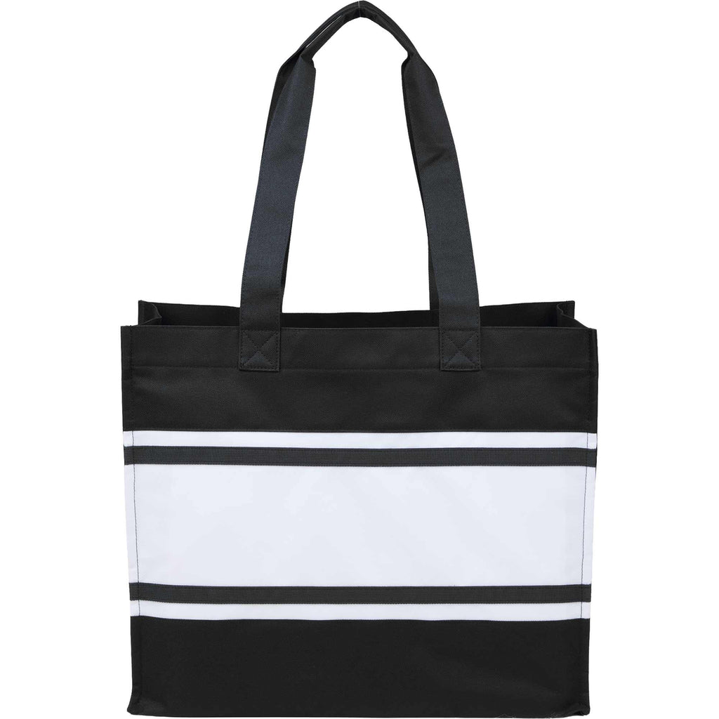 Varsity Box Tote with White Stripes Embroidery - Black - Back