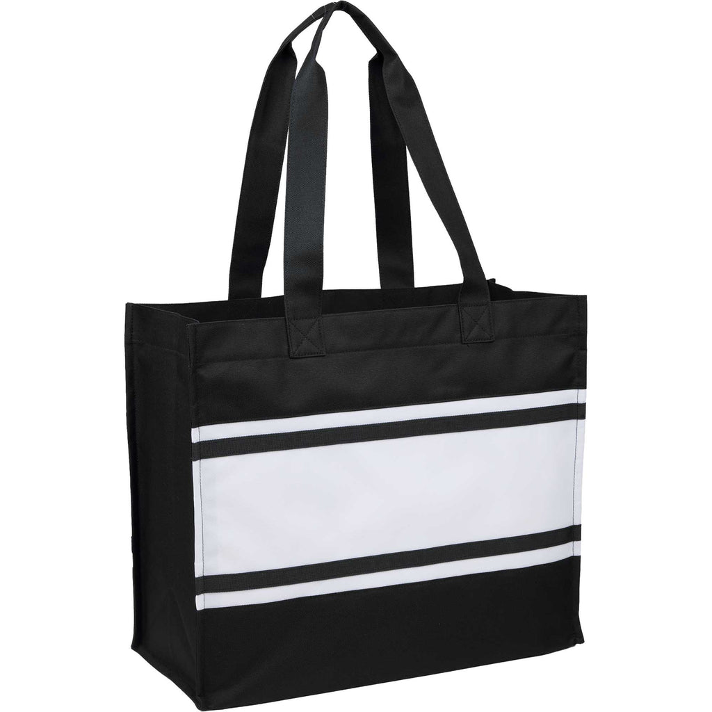 Varsity Box Tote with White Stripes Embroidery - Black - Right Angle