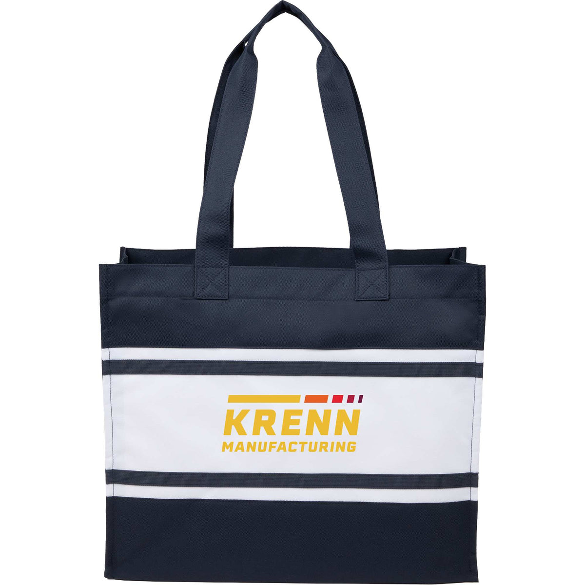 Varsity Box Tote with White Stripes Embroidery - Navy - Front