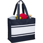 Varsity Box Tote with White Stripes Embroidery - Navy - Propped