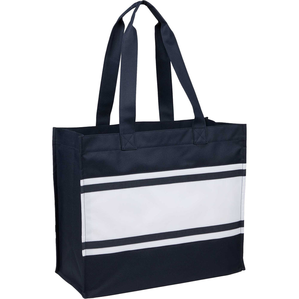 Varsity Box Tote with White Stripes Embroidery - Navy - Right Angle