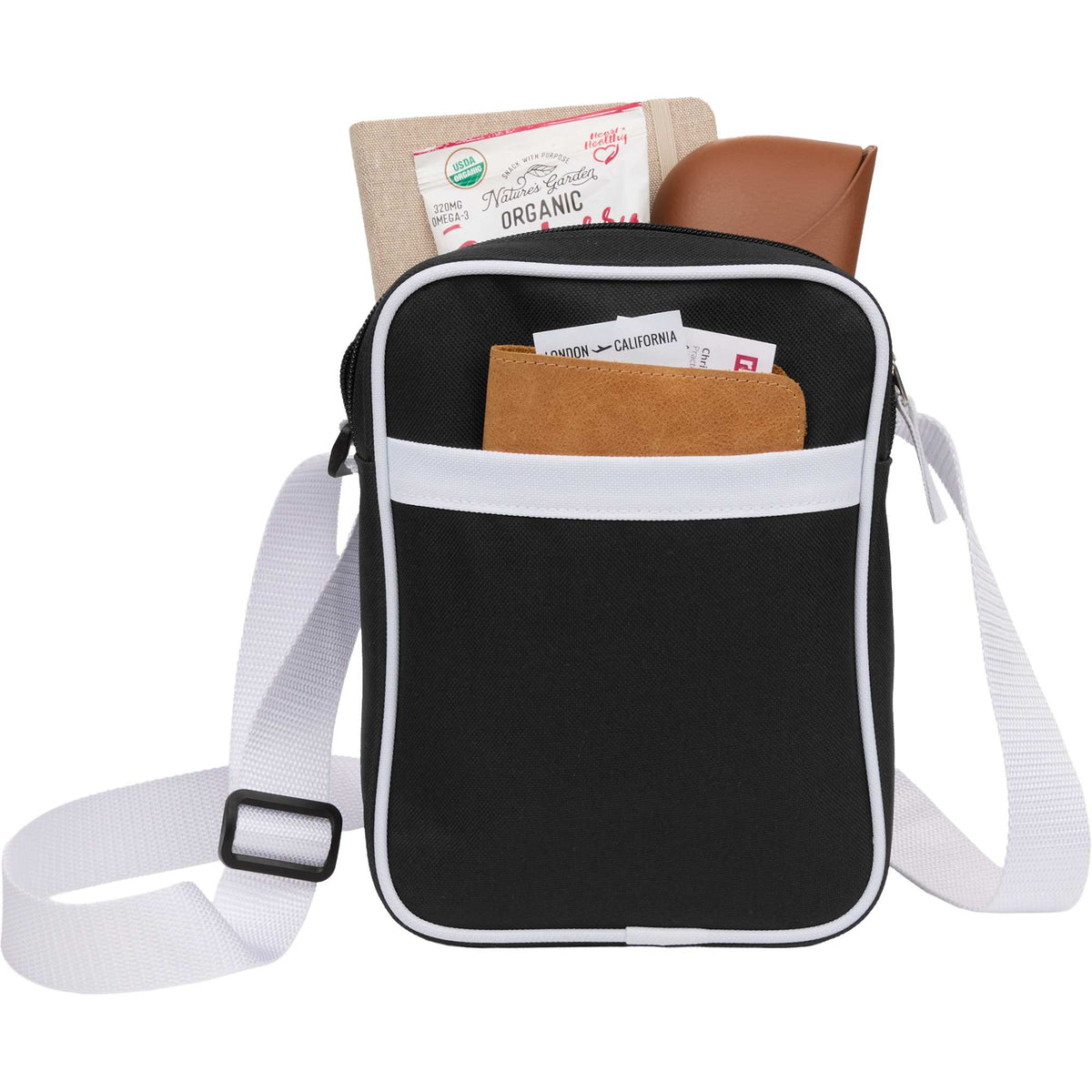 Varsity Crossbody Bag with White Trim Full Color - Black - Propped