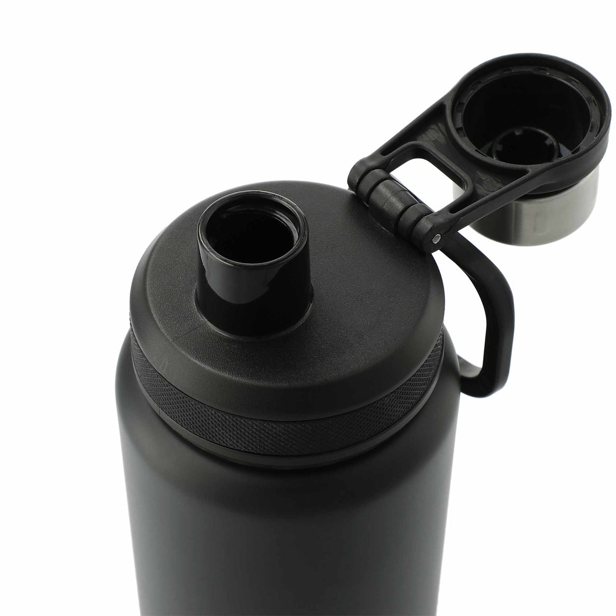 Vasco Single Wall Stainless Bottle with Dual Opening Cap, 32 oz Laser Engraving - Black - Left Angle 2