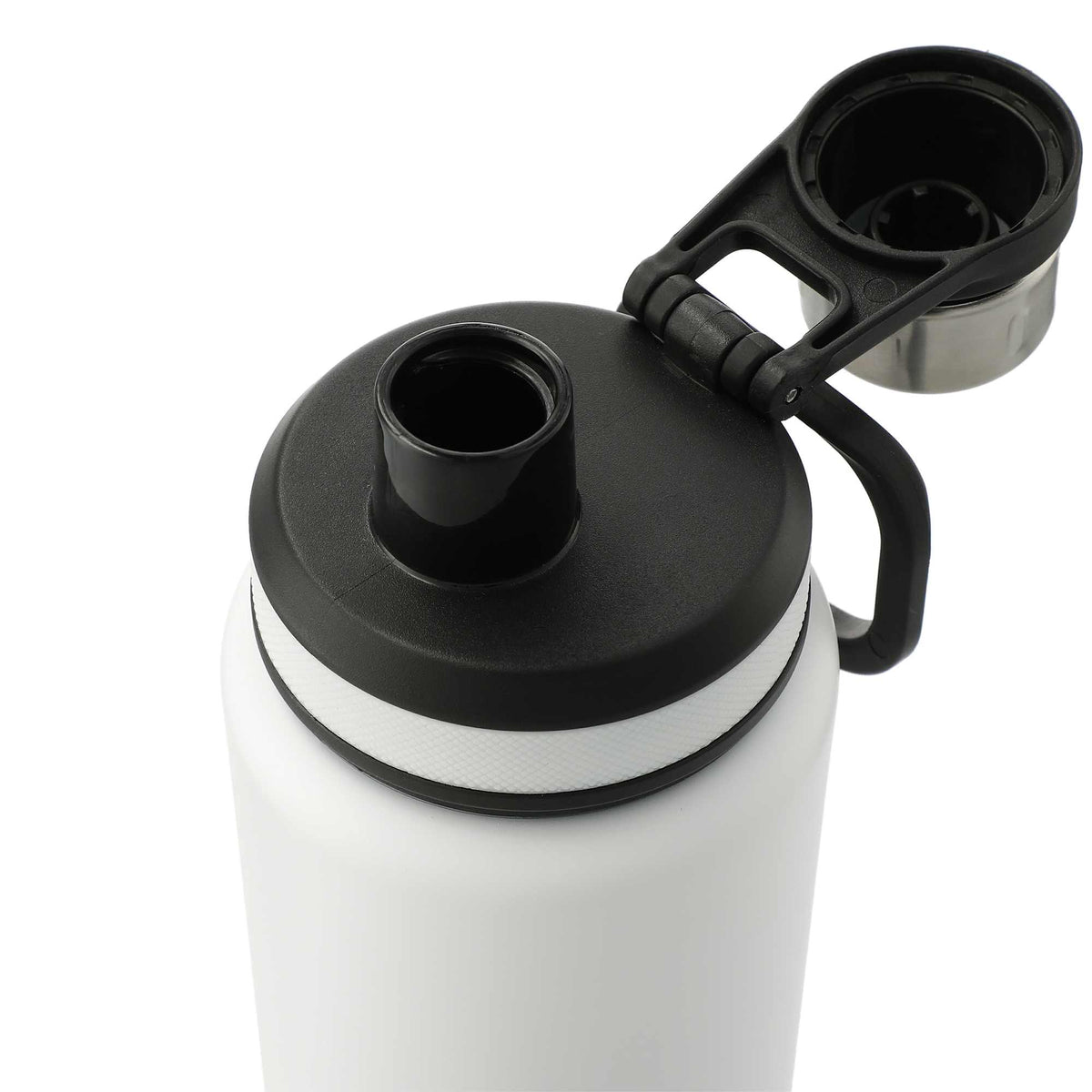 Vasco Single Wall Stainless Bottle with Dual Opening Cap, 32 oz Laser Engraving - White - Left Angle 2