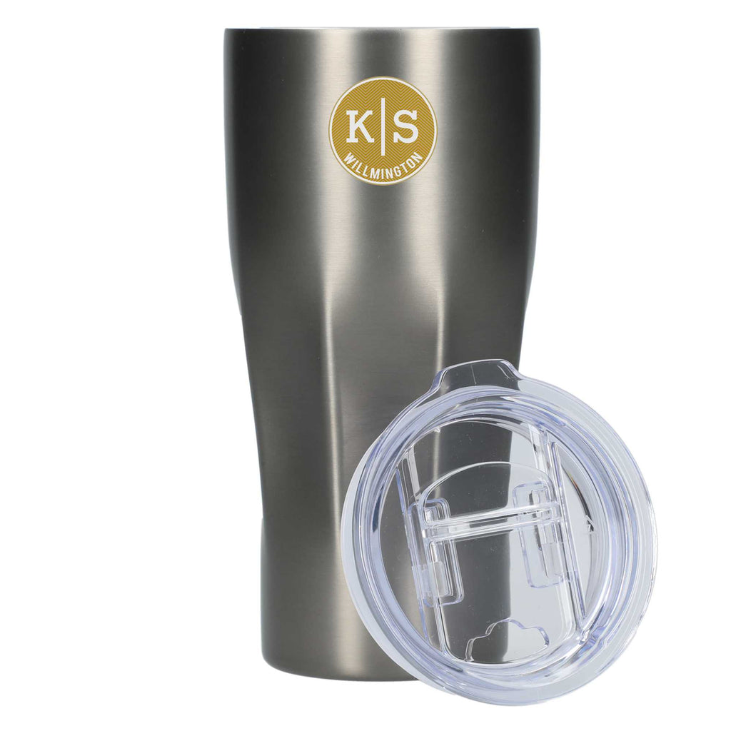 Victor Ribbed Recycled Steel Tumbler, 20 oz Full Color - Graphite - Front