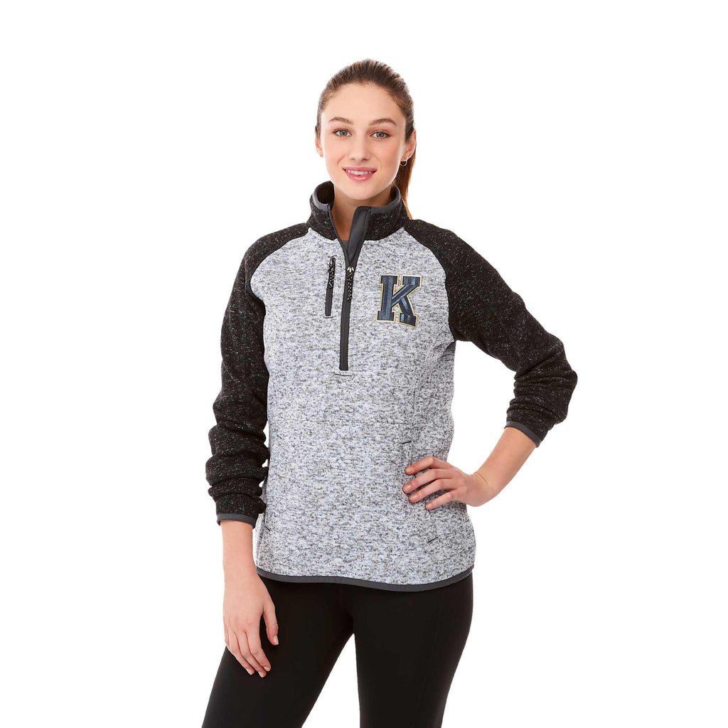 Vorlage Sweater Knit Half Zip Pullover for Women Embroidery - Light Hthr Grey/Blk Smk Hthr - Front On Model